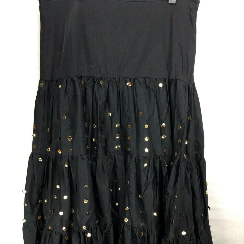 Long Flared Ruffled Sequence Skirt Black Gold NWOT